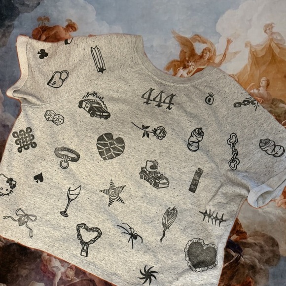 XXL blocked printed Old Navy pre-owned short sleeve crop raglan sweatshirt - Picture 2 of 5